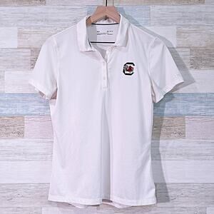 SOUTH CAROLINA GAMECOCKS Golf Polo Shirt White Under Armour Fitted Womens Medium